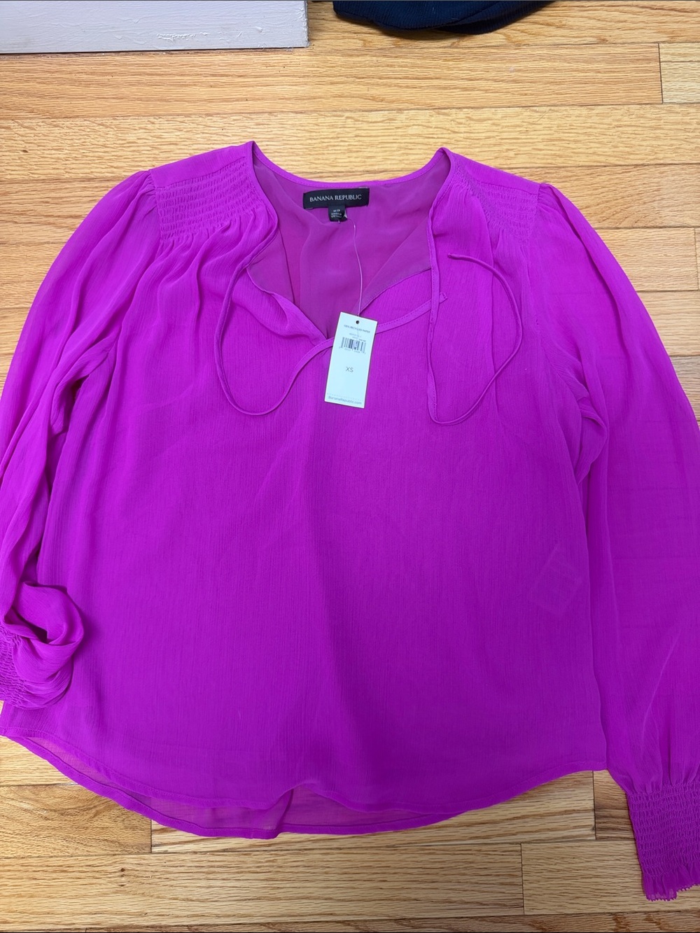 Banana Republic Bright Fuchsia Tie-Neck Blouse